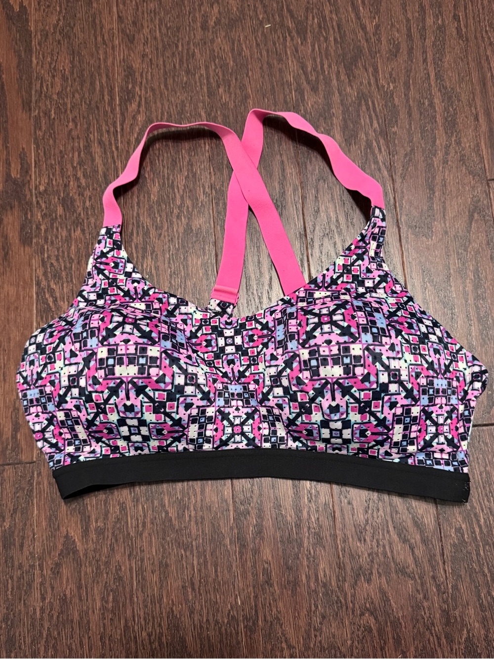 Pink Geometric Pattern Sports Bra - Women's Supportive Activewear